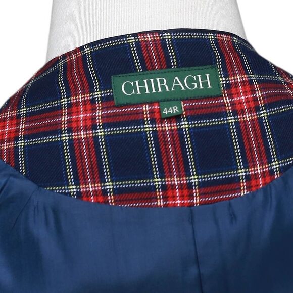 Mens Vest 44R Tartan Plaid Wool Blue Red Lapel Waistcoat Formal Wedding Party - Picture 3 of 9